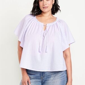 Flutter-Sleeve Tassel-Tie Top